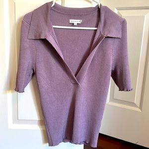 Good American v neck ribbed polo top violet women’s size Large “3”